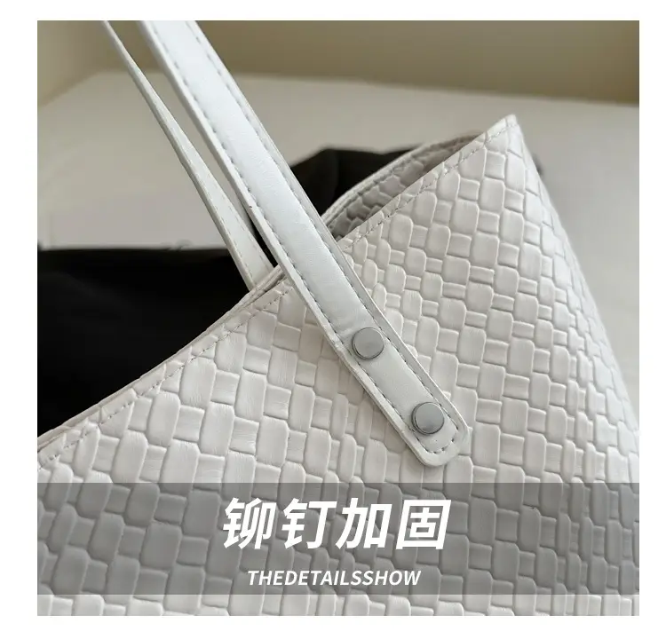 Women's Red Textured Shoulder Tote Bag Large Capacity — feature 3
