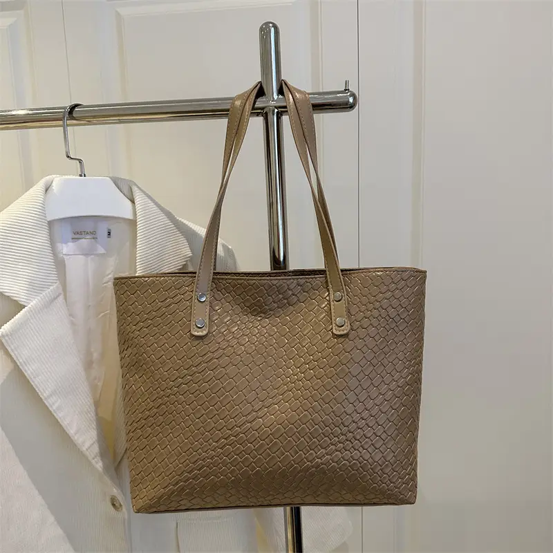 Women's Red Textured Shoulder Tote Bag Large Capacity - Image 5