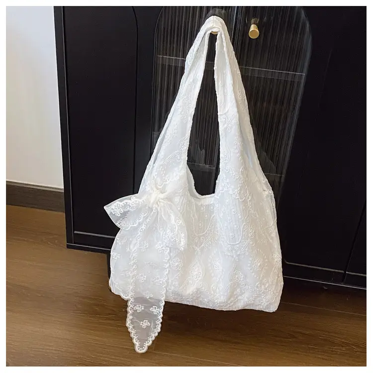 White Lace Flower Canvas Shoulder Bag for Women — feature 20