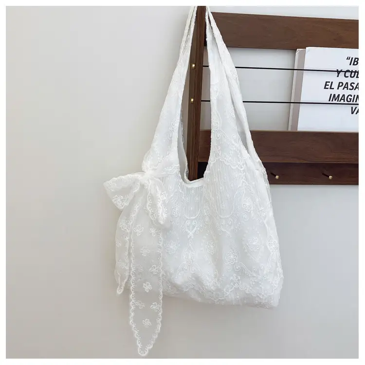 White Lace Flower Canvas Shoulder Bag for Women — feature 21