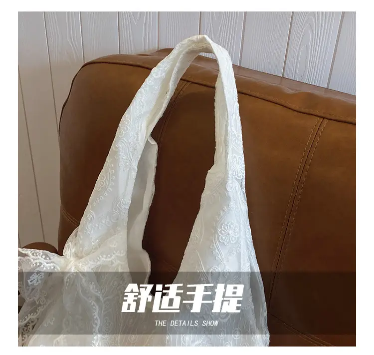 White Lace Flower Canvas Shoulder Bag for Women — feature 4