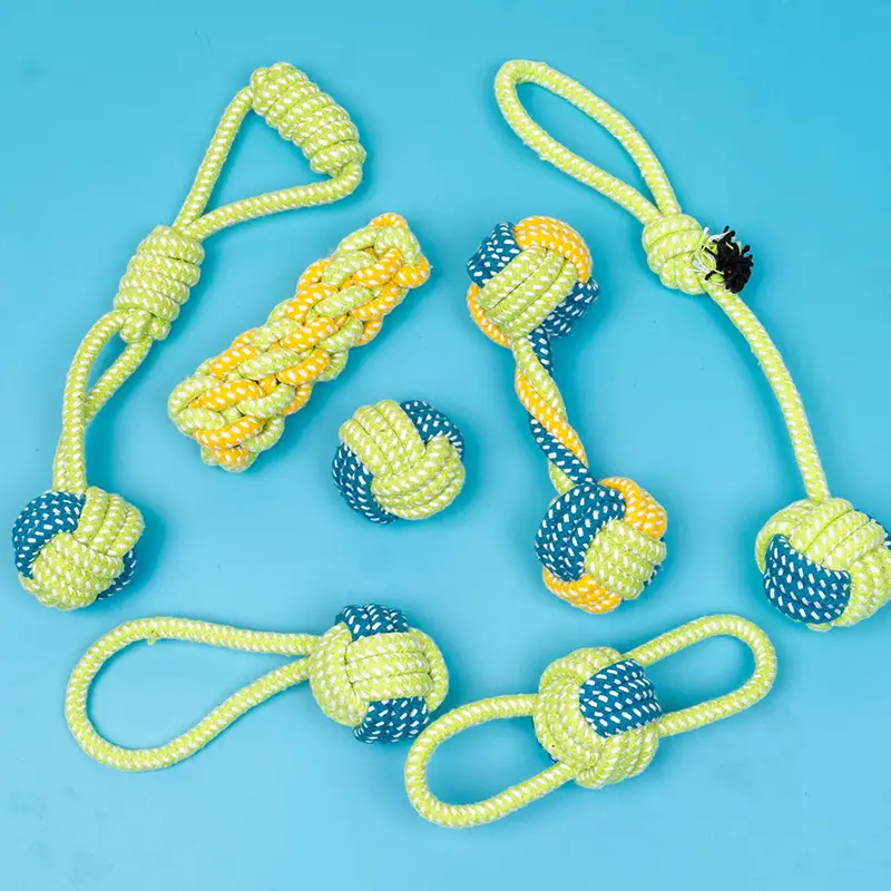 Dog Toy Rope Knot Ball Puppy Chewing Rope Labrador Border Collie Golden Retriever Tug-Of-War Rope Fun Tug-Of-War Rope