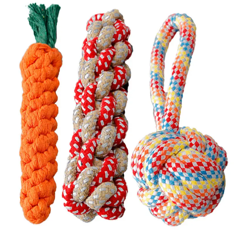 Dog Toy Rope Knot Ball Puppy Chewing Rope Labrador Border Collie Golden Retriever Tug-Of-War Rope Fun Tug-Of-War Rope