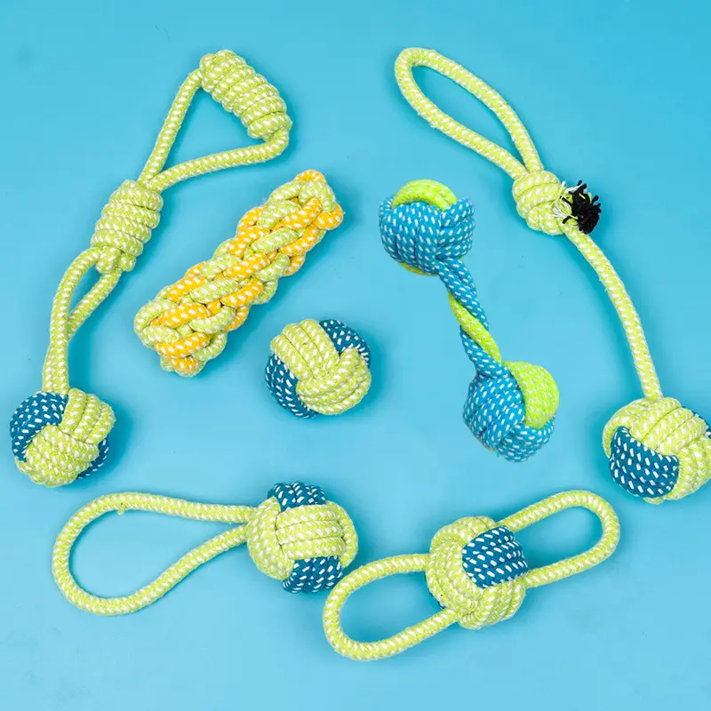 Dog Toy Rope Knot Ball Puppy Chewing Rope Labrador Border Collie Golden Retriever Tug-Of-War Rope Fun Tug-Of-War Rope