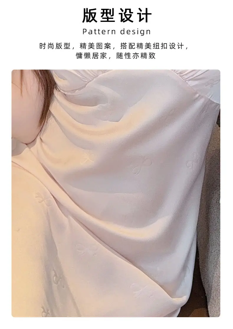 Sexy Nightgown for Women, Summer Ice Silk Thin High-End Printed Long Skirt with Breast Pads, Spring & Fall Large Size Slimming Look Home Wear — feature 7