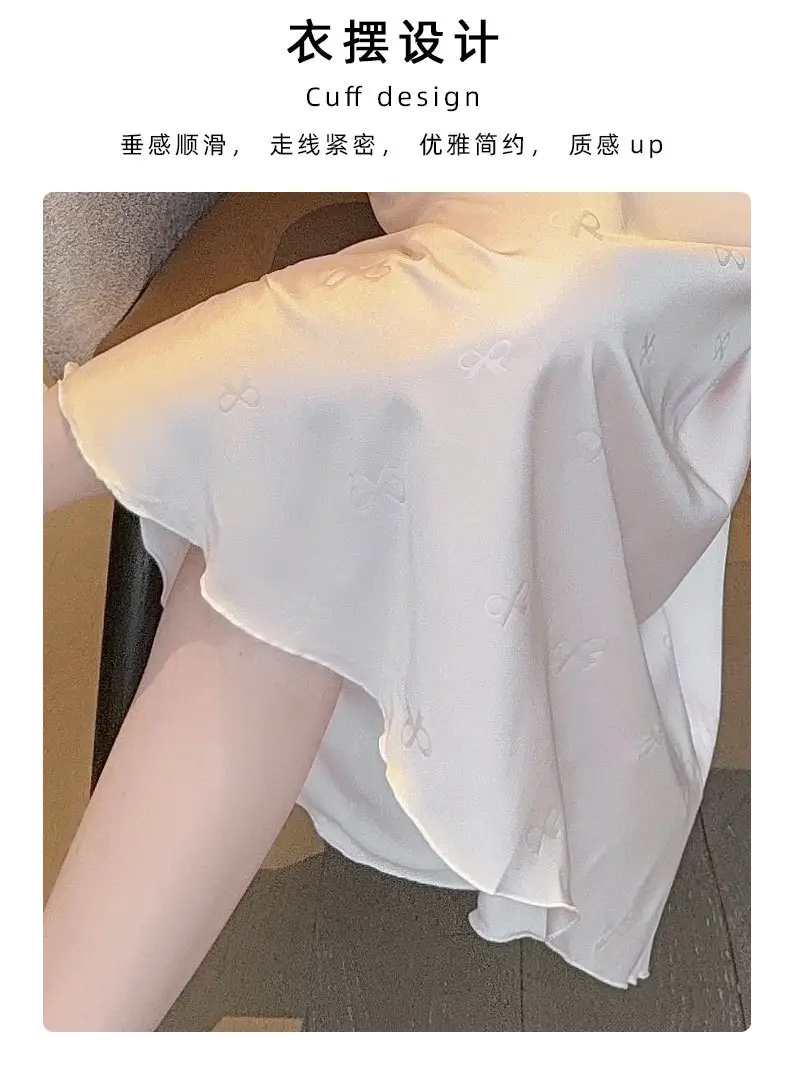Sexy Nightgown for Women, Summer Ice Silk Thin High-End Printed Long Skirt with Breast Pads, Spring & Fall Large Size Slimming Look Home Wear — feature 8