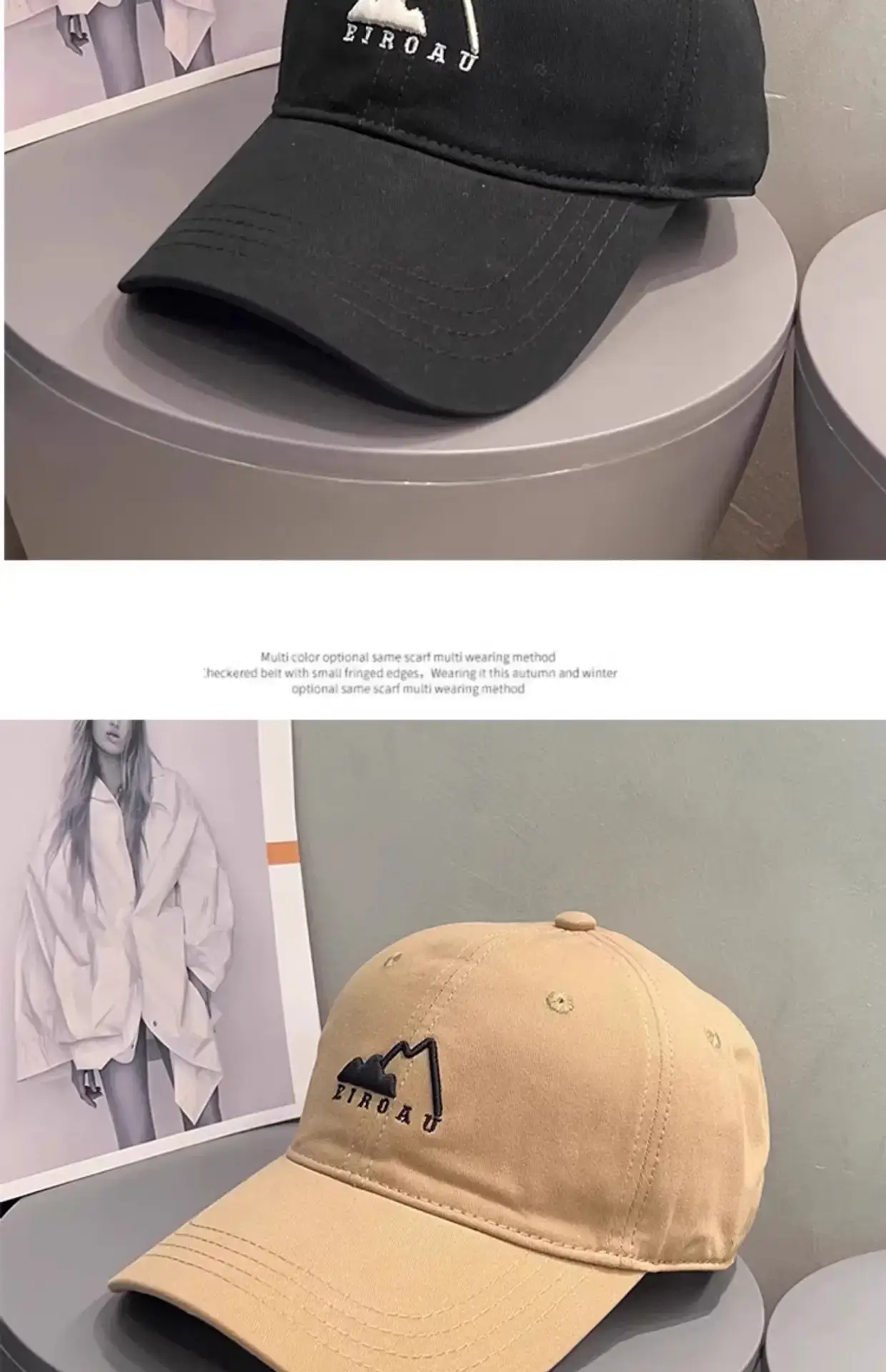 White Japanese Mountain Embroidery Baseball Cap for Women — feature 17