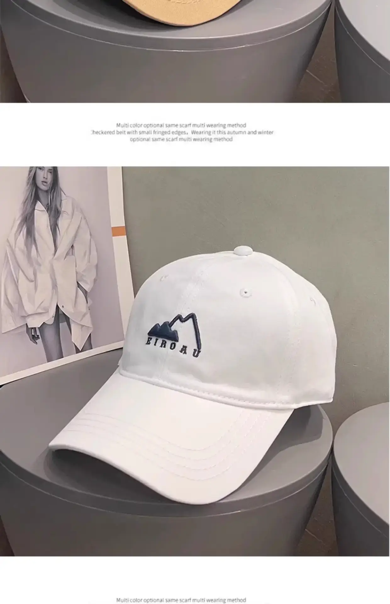 White Japanese Mountain Embroidery Baseball Cap for Women — feature 18