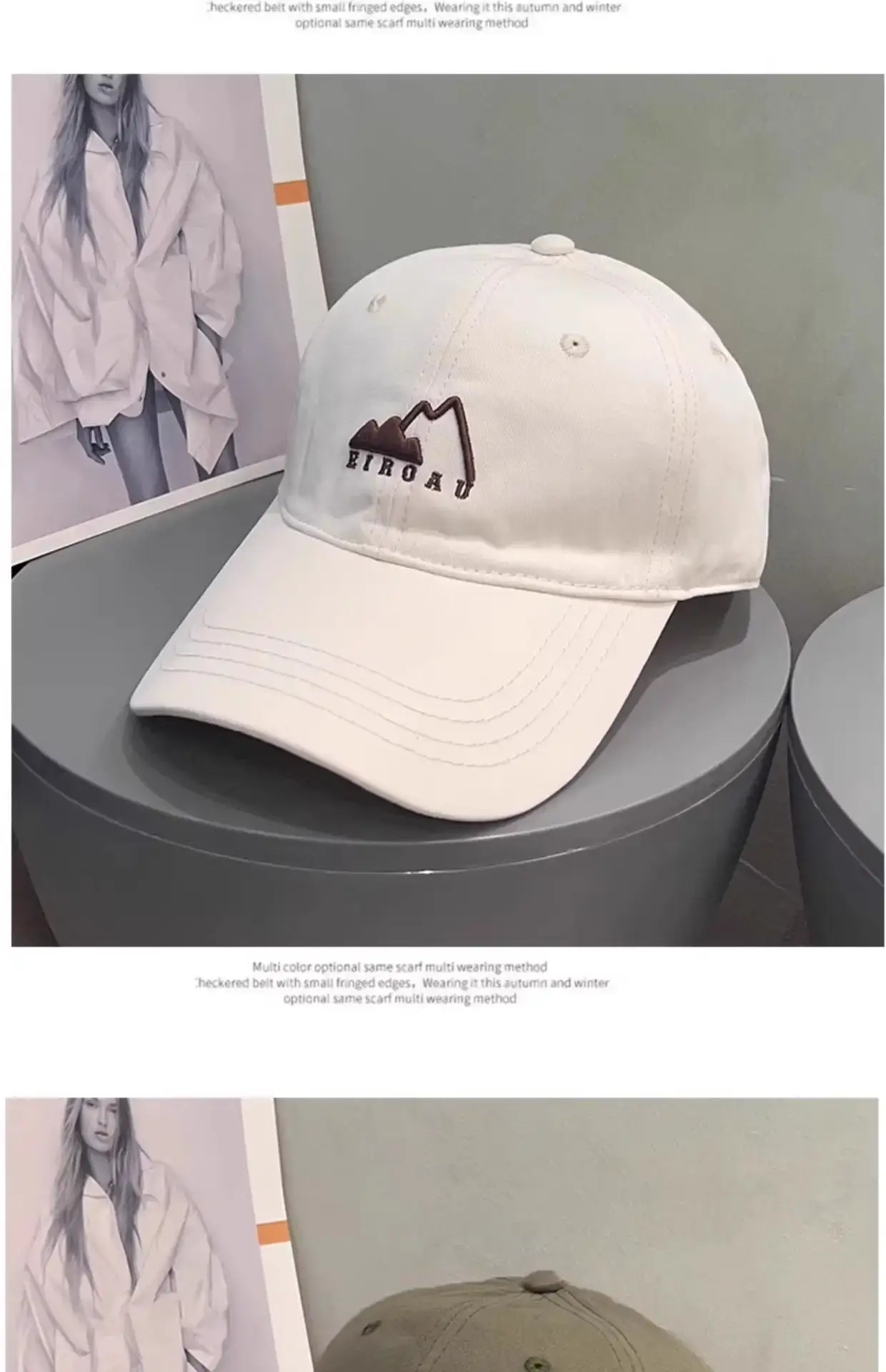 White Japanese Mountain Embroidery Baseball Cap for Women — feature 19