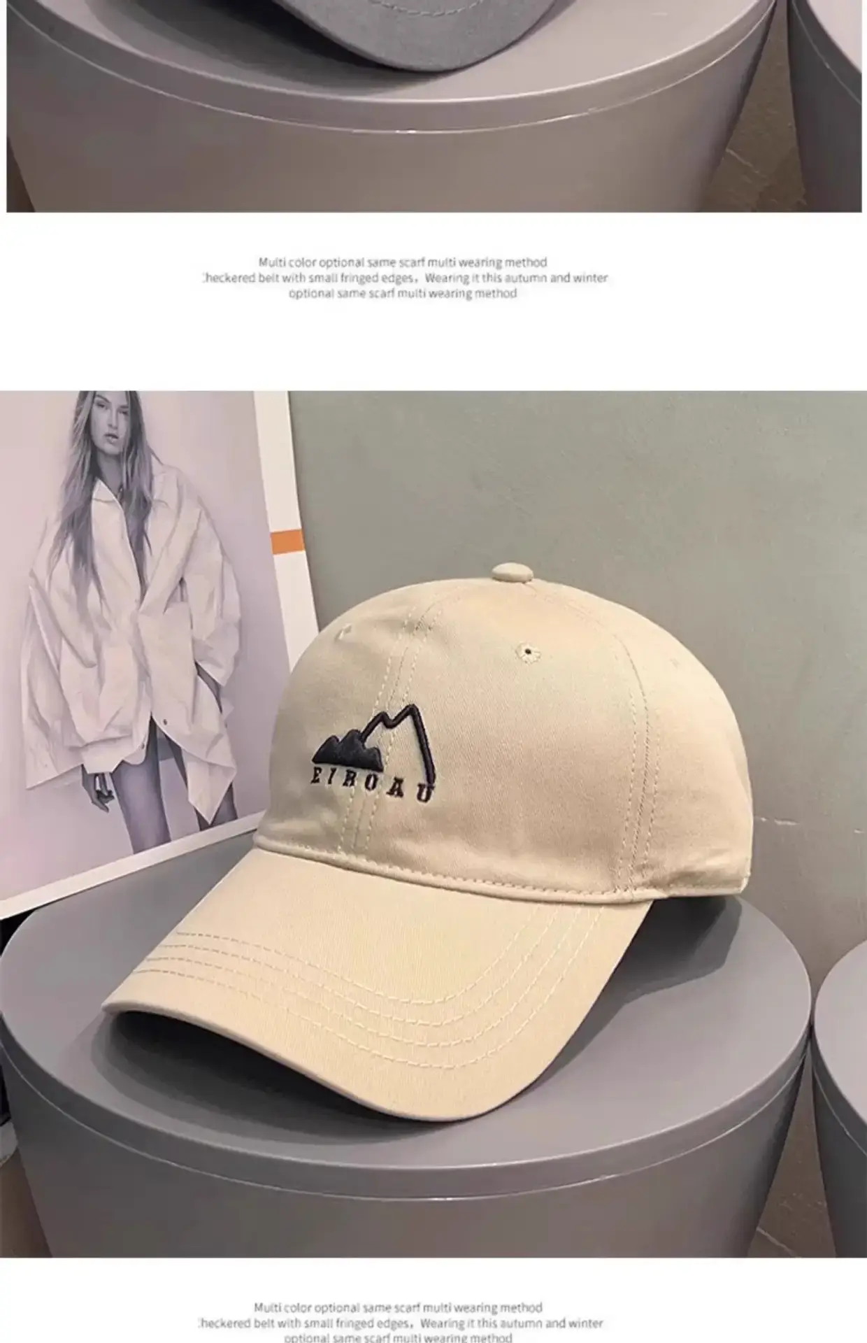 White Japanese Mountain Embroidery Baseball Cap for Women — feature 21