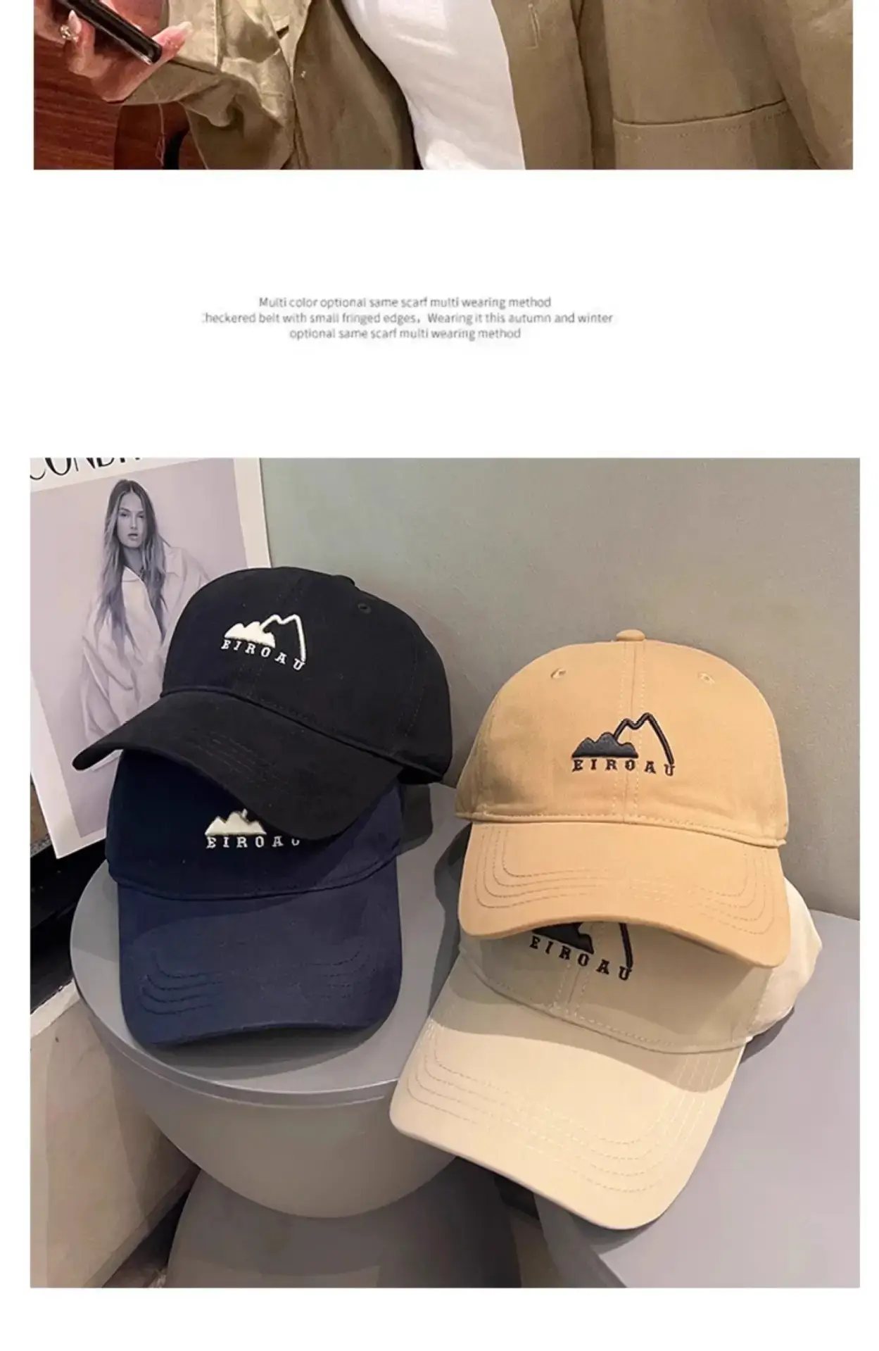 White Japanese Mountain Embroidery Baseball Cap for Women — feature 5