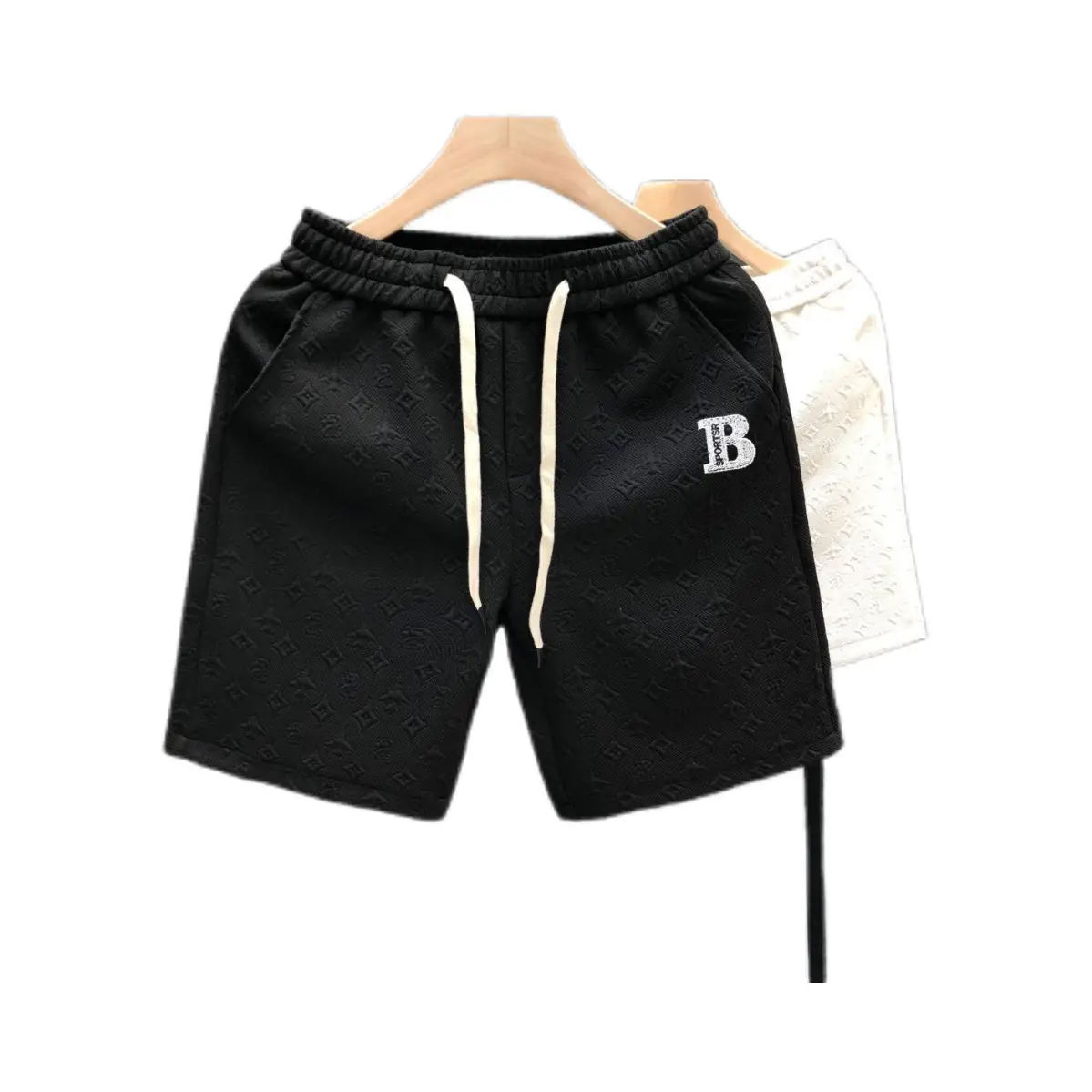 Men White Jacquard Drawstring Shorts - Image 5