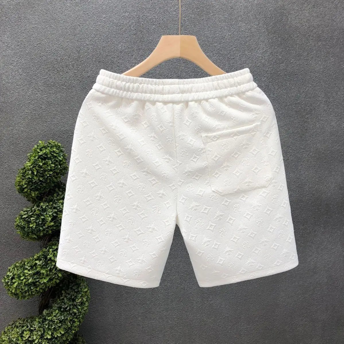 Men White Jacquard Drawstring Shorts — feature 11
