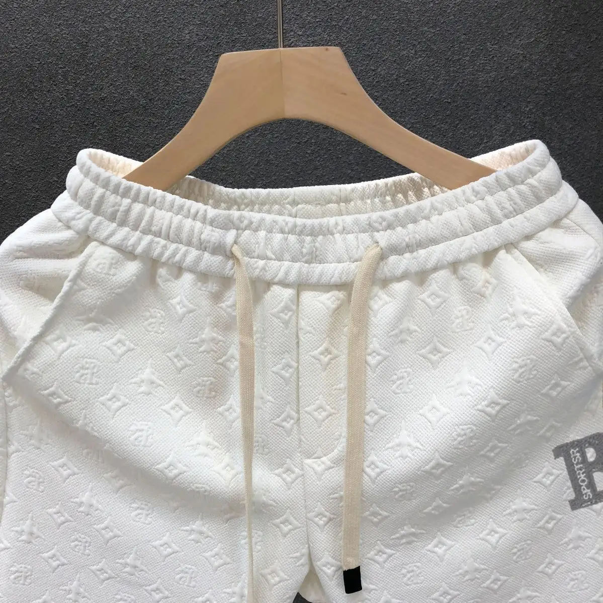 Men White Jacquard Drawstring Shorts — feature 12