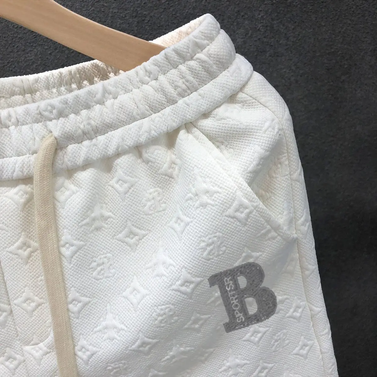 Men White Jacquard Drawstring Shorts — feature 13