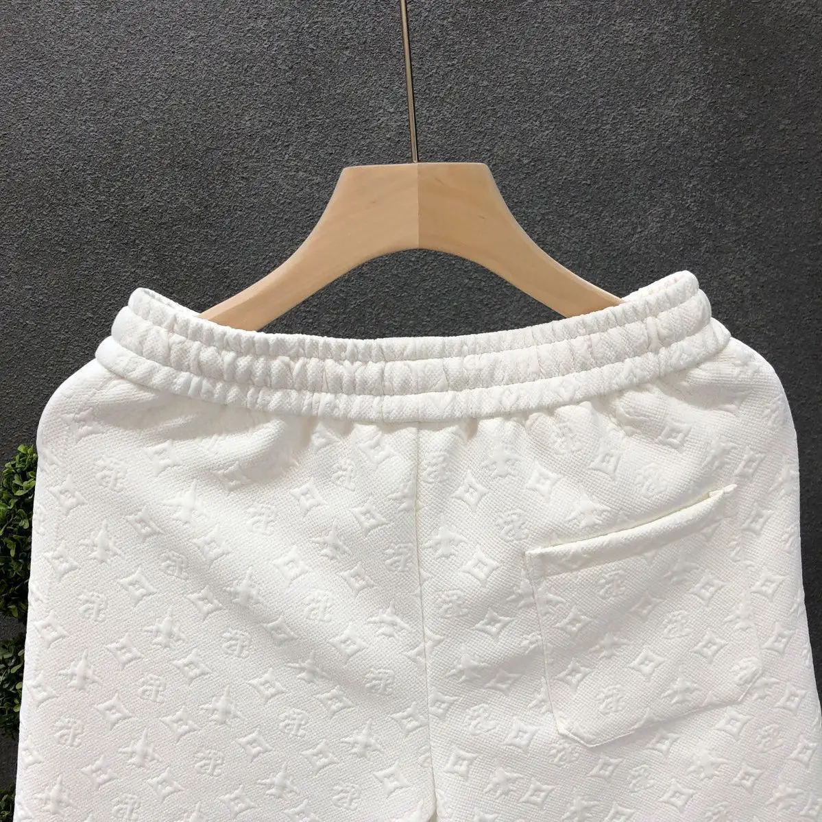 Men White Jacquard Drawstring Shorts — feature 14