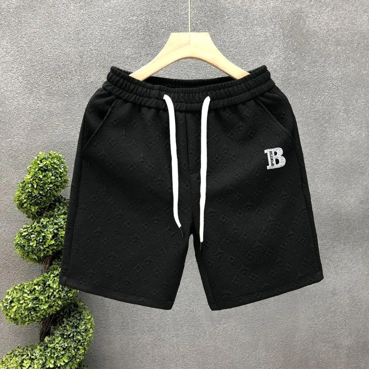 Men White Jacquard Drawstring Shorts — feature 5