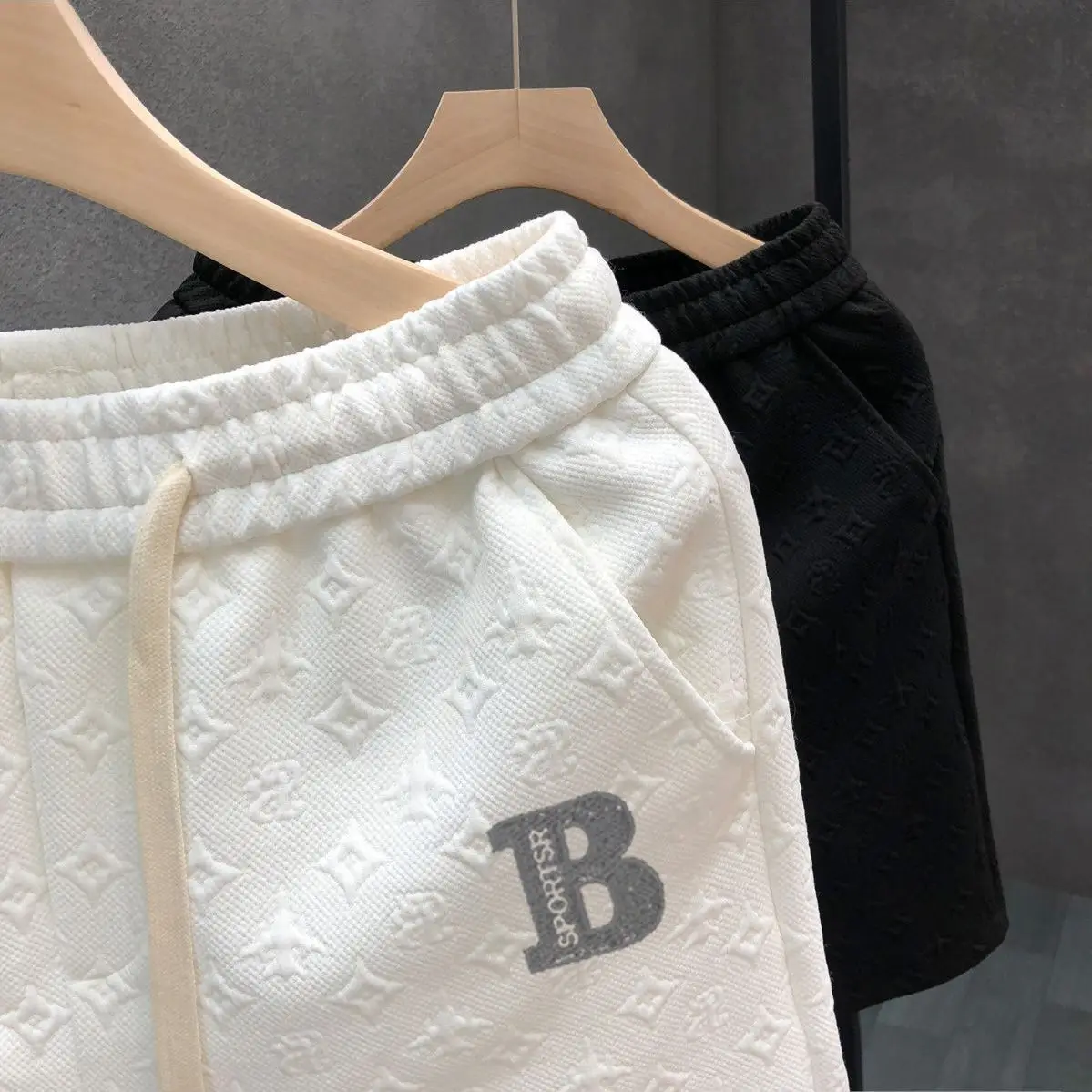 Men White Jacquard Drawstring Shorts — feature 6