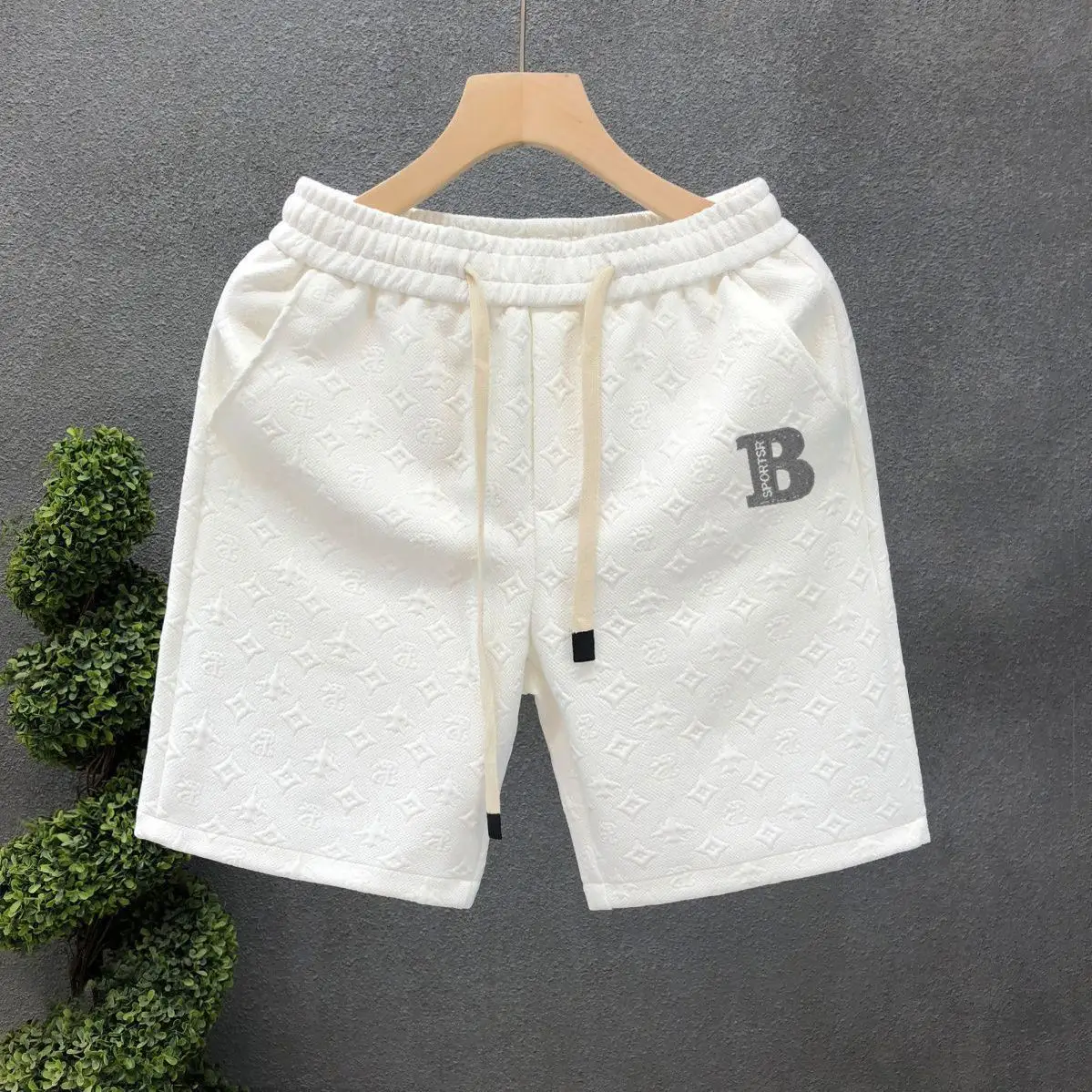 Men White Jacquard Drawstring Shorts — feature 8