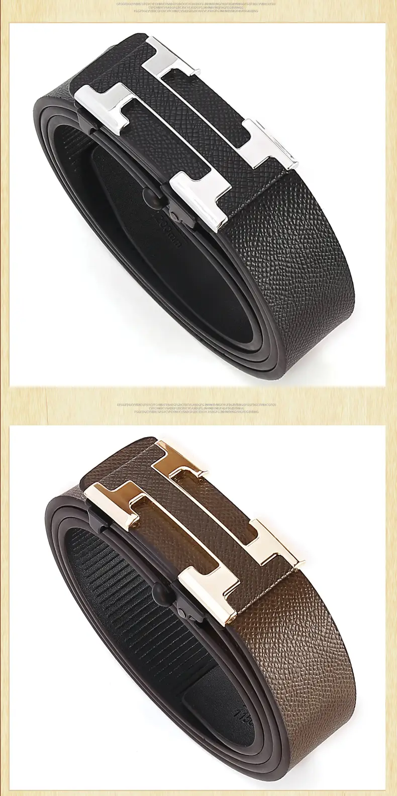 Men's H-Buckle Belt with Two-Layer Cowhide Strap — feature 4