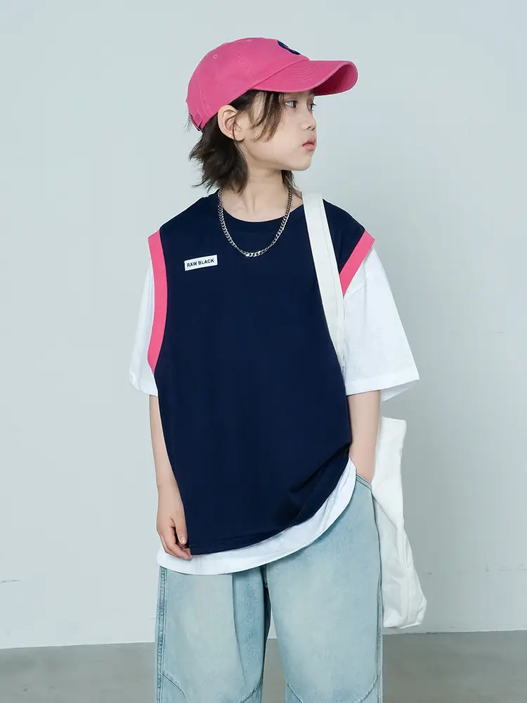 Summer Boys T-Shirt Navy White Cross Border Kids - Image 2