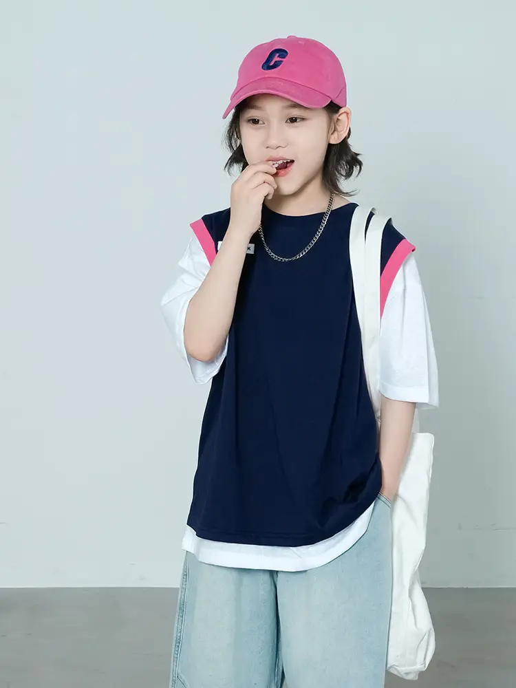 Summer Boys T-Shirt Navy White Cross Border Kids - Image 3