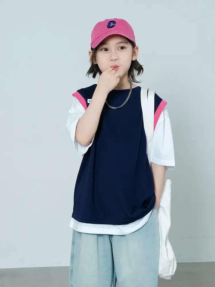 Summer Boys T-Shirt Navy White Cross Border Kids - Image 4