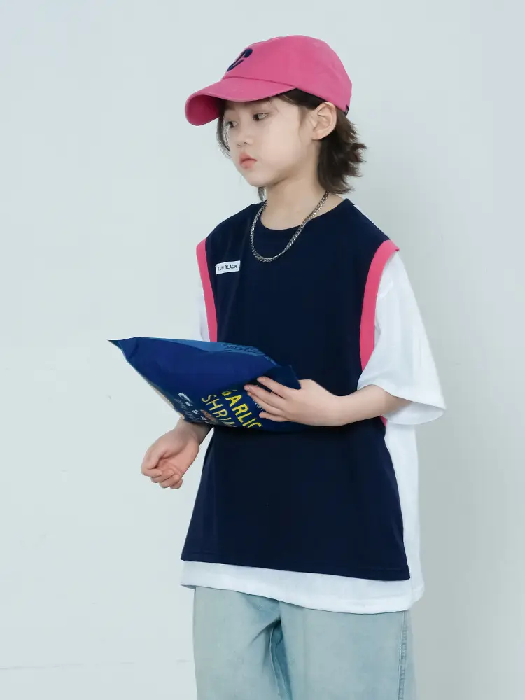 Summer Boys T-Shirt Navy White Cross Border Kids - Image 5