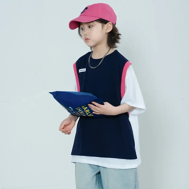 Summer Boys T-Shirt Navy White Cross Border Kids — feature 1