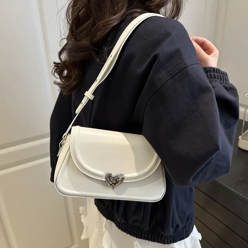 Pink French Style Heart Lock Shoulder Bag for Women - Image 7