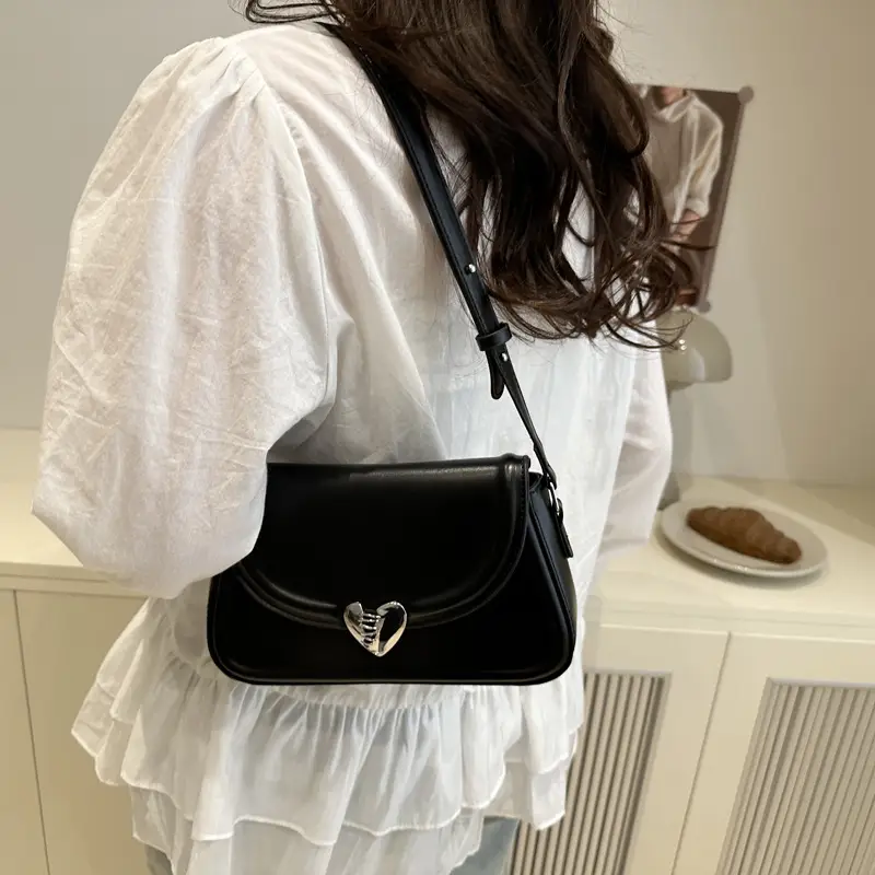 Pink French Style Heart Lock Shoulder Bag for Women - Image 8