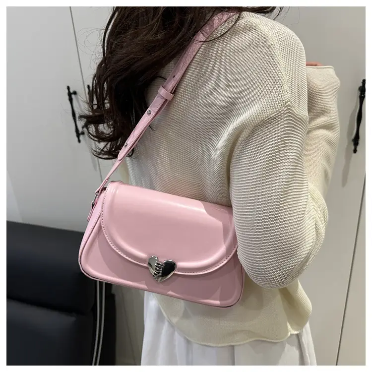 Pink French Style Heart Lock Shoulder Bag for Women — feature 28