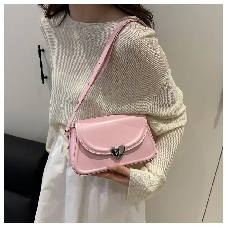 Pink French Style Heart Lock Shoulder Bag for Women — feature 29