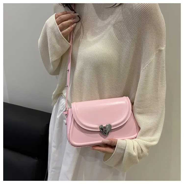 Pink French Style Heart Lock Shoulder Bag for Women — feature 30