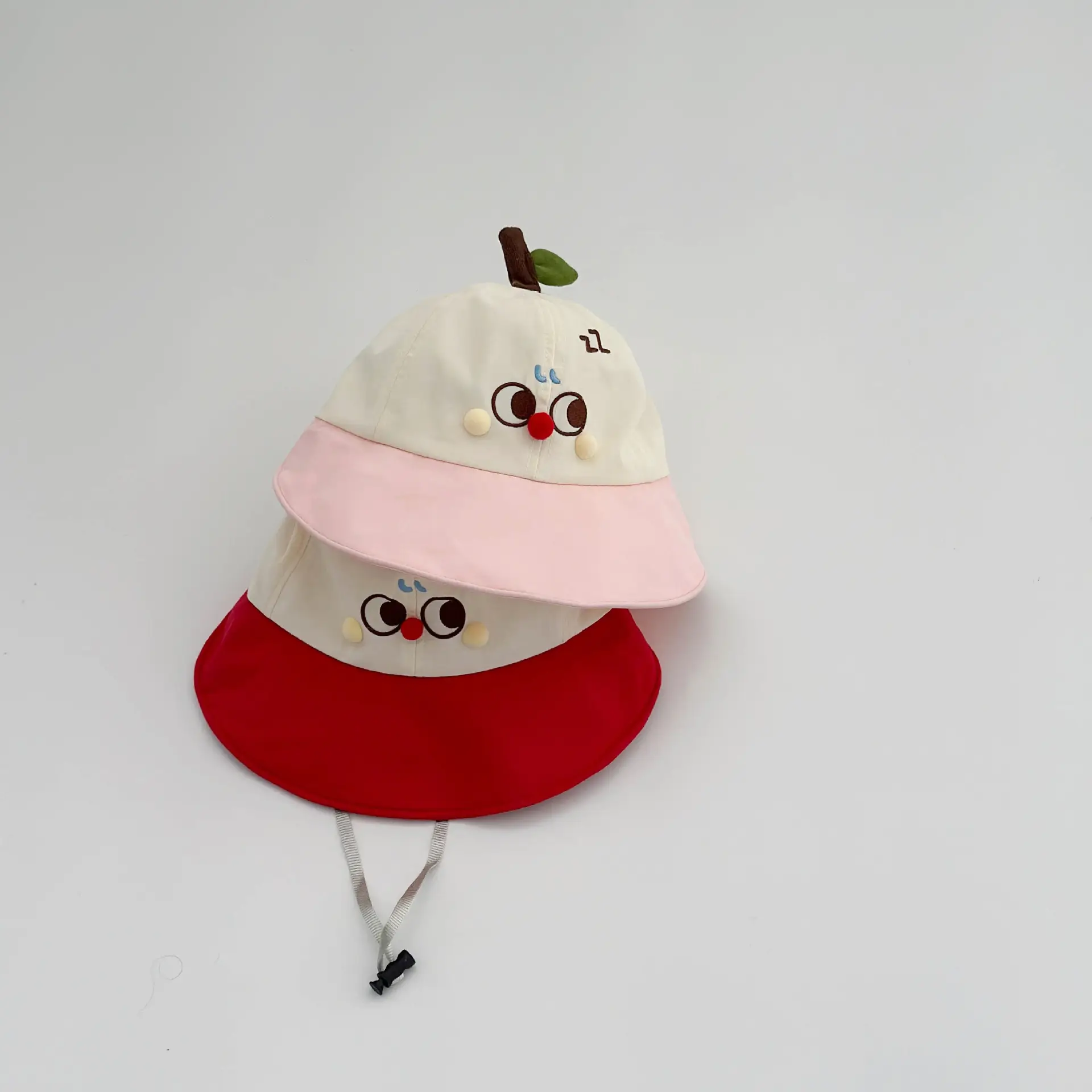 Children's Apple-Themed Cap Red Pink White Big Brim — feature 3