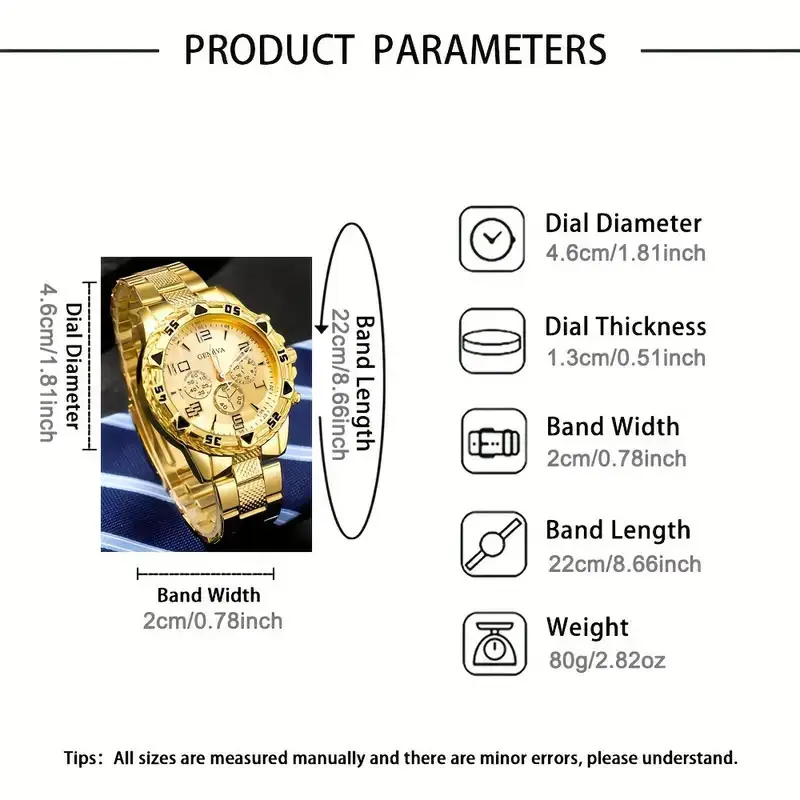 Men's Gold Chronograph Watch Blue Dial Quartz Steel Band — feature 3
