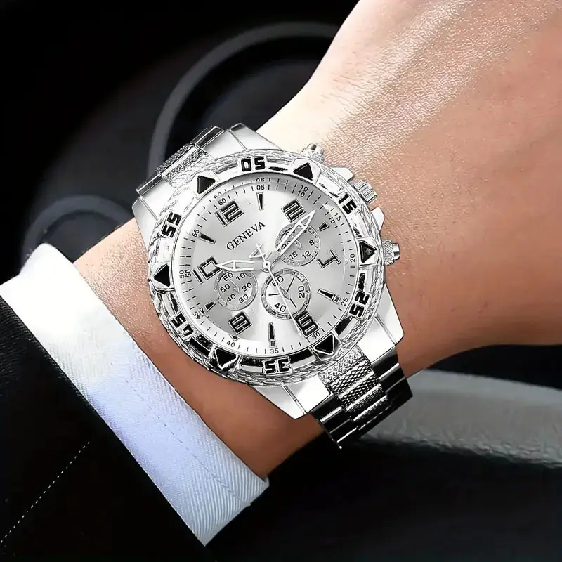 Men's Gold Chronograph Watch Blue Dial Quartz Steel Band — feature 5
