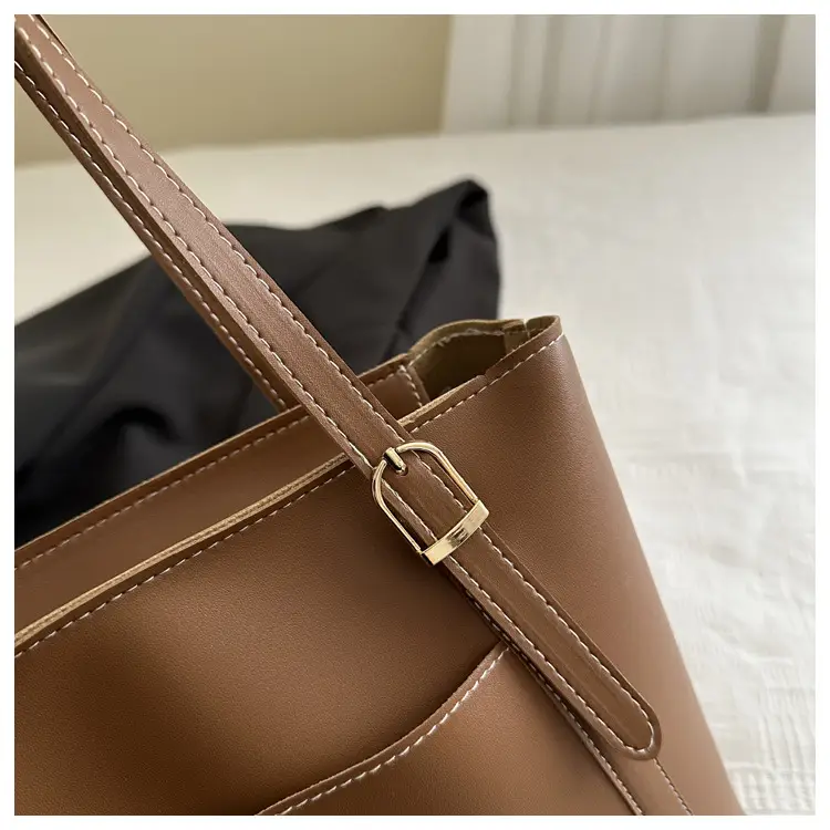 2025 Spring New Pu Solid Color Commuting Large Capacity Shoulder Bag College Student Casual Easiest for Match Popular Women's Tote Bag — feature 25
