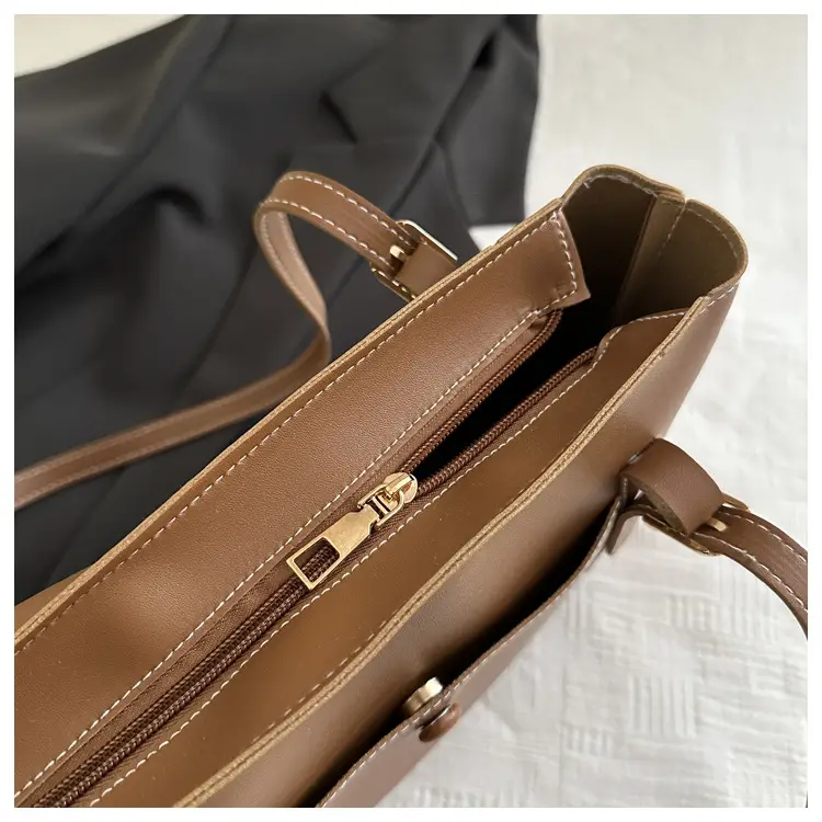 2025 Spring New Pu Solid Color Commuting Large Capacity Shoulder Bag College Student Casual Easiest for Match Popular Women's Tote Bag — feature 26