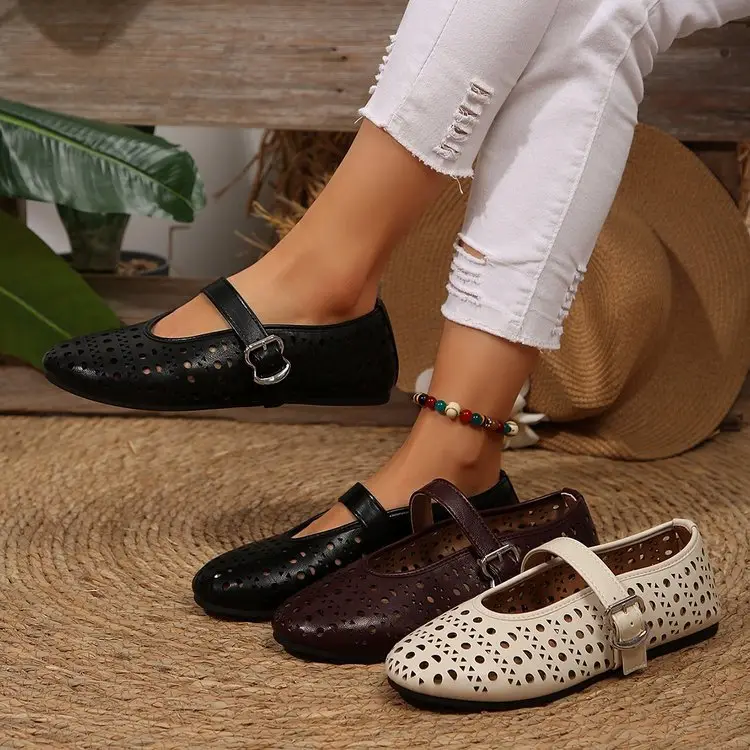 Summer Breathable Women's Shoes New Korean Style Fairy Style Hollow Shoes Women's Flat Slip-On Mary Jane Shoes — feature 15
