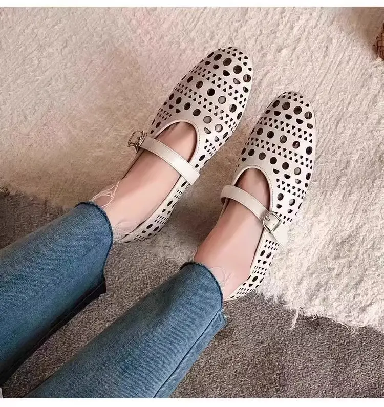 Summer Breathable Women's Shoes New Korean Style Fairy Style Hollow Shoes Women's Flat Slip-On Mary Jane Shoes — feature 2