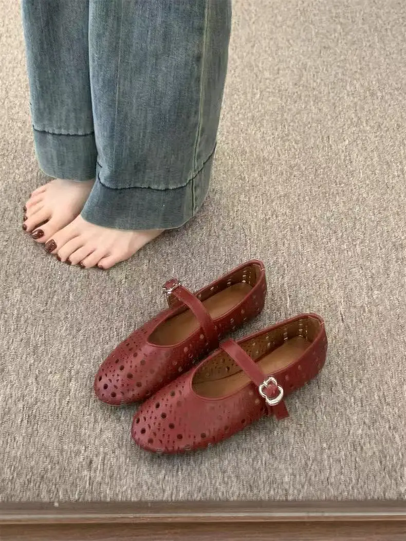 Summer Breathable Women's Shoes New Korean Style Fairy Style Hollow Shoes Women's Flat Slip-On Mary Jane Shoes - Image 3