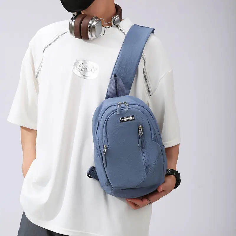 Men's Beige Zippered Crossbody Backpack Lightweight Large Capacity - Image 8