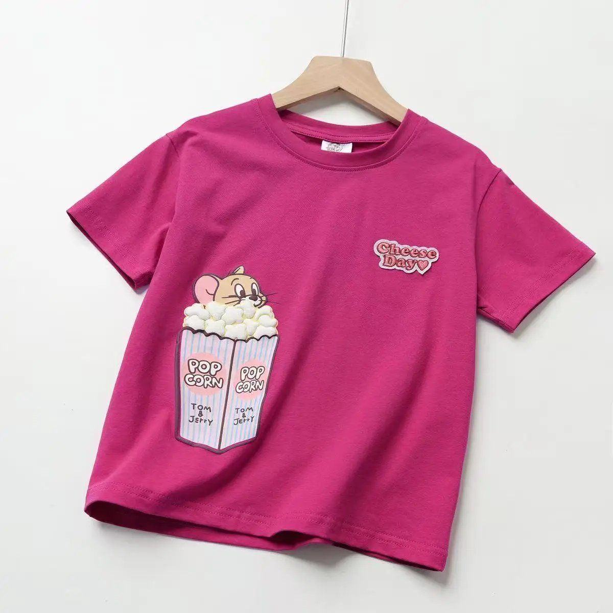 Kids Cartoon T-Shirts Pink White Pink Cotton Summer Wear - Image 3