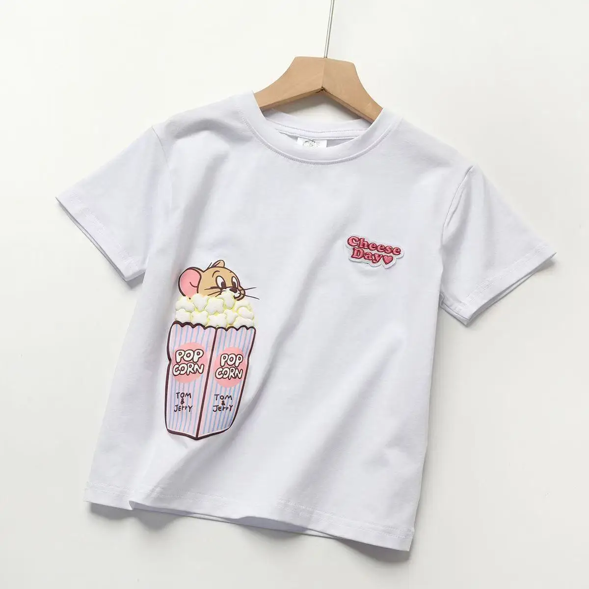 Kids Cartoon T-Shirts Pink White Pink Cotton Summer Wear - Image 4