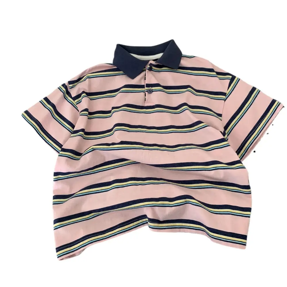Boys Striped Polo Shirt Pink Navy Summer 2025