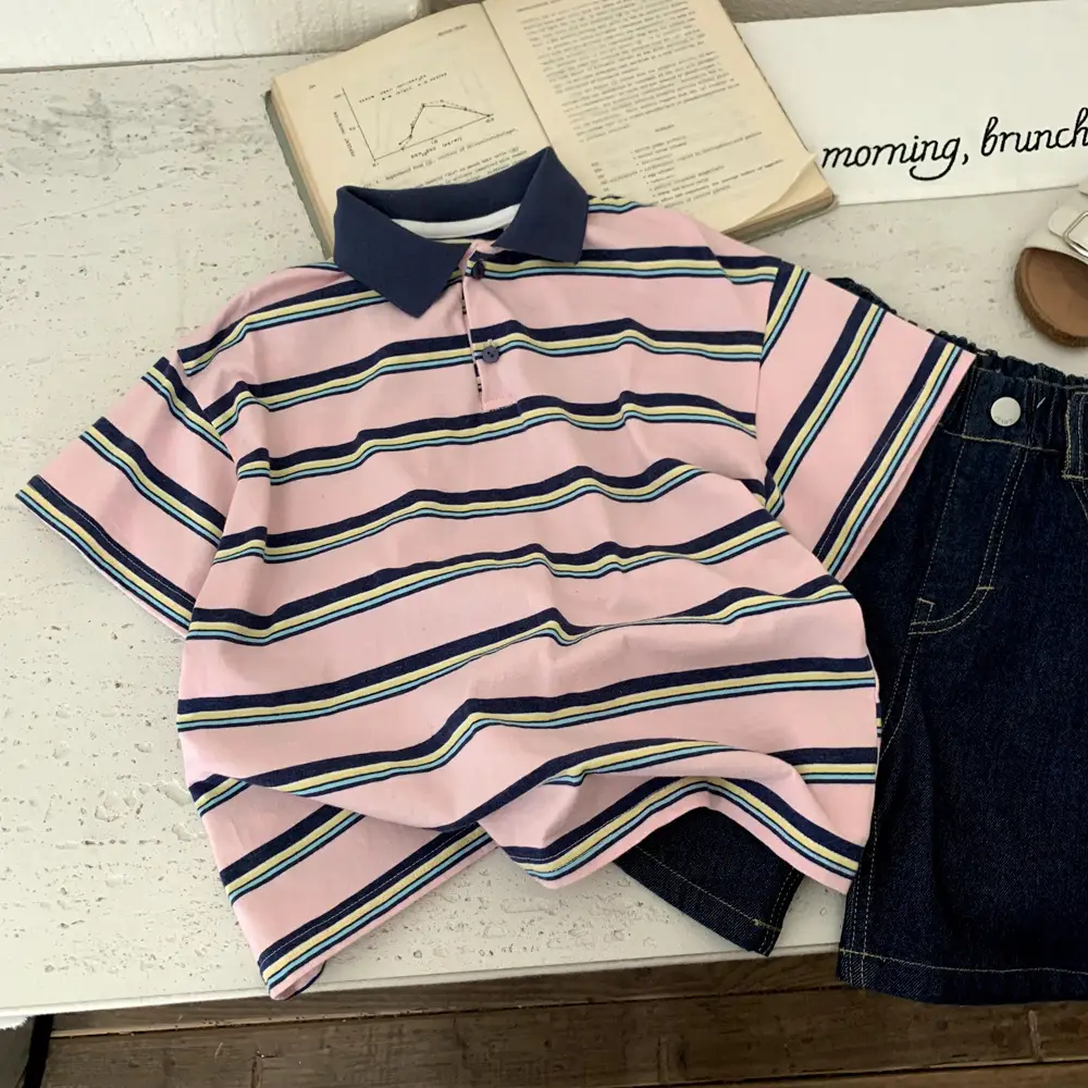 Boys Striped Polo Shirt Pink Navy Summer 2025 — feature 2
