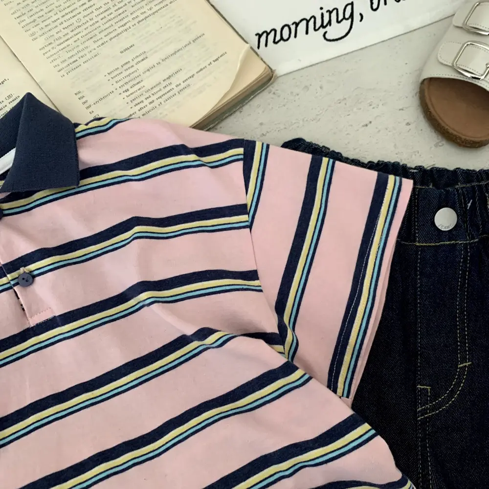 Boys Striped Polo Shirt Pink Navy Summer 2025 — feature 6