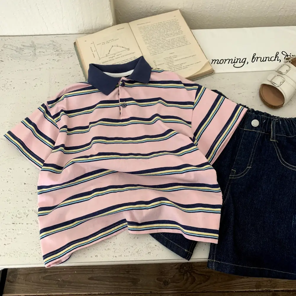 Boys Striped Polo Shirt Pink Navy Summer 2025 — feature 7