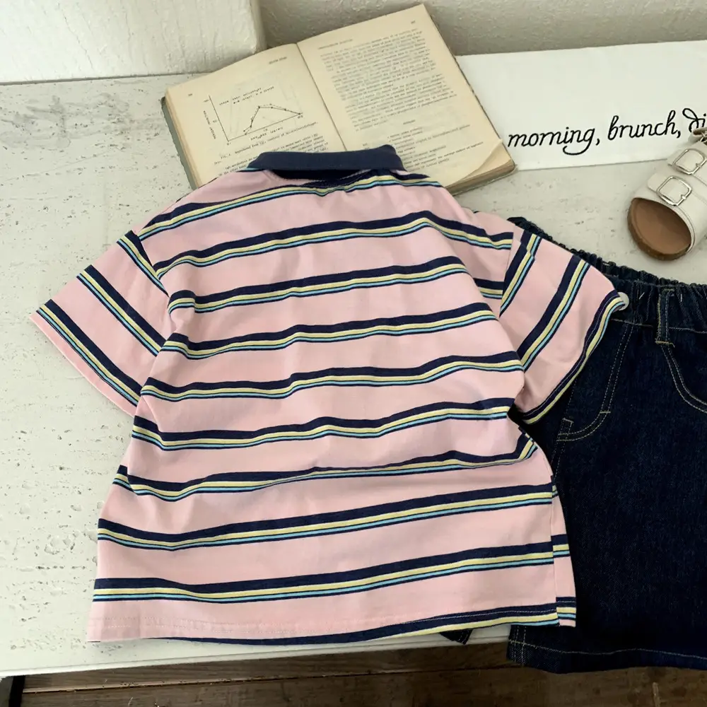Boys Striped Polo Shirt Pink Navy Summer 2025 — feature 8